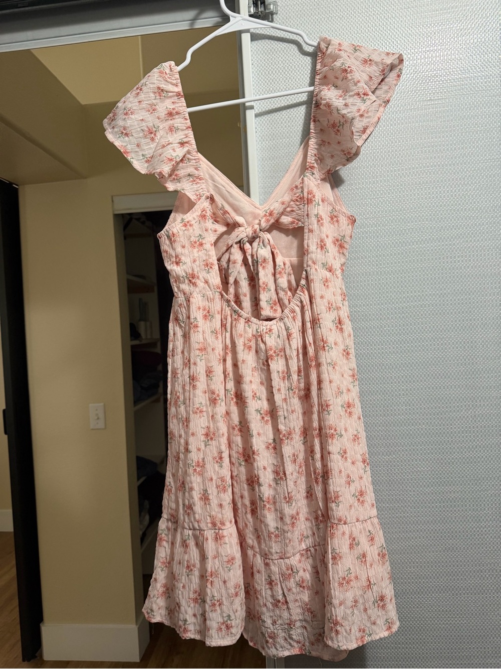 Pink Lily Blush Pink Floral Tie-Back Mini Dress